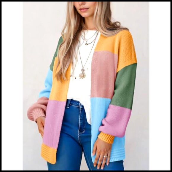 Oversized Chunky Knit Cardigan, Open Front, Long Sleeve, Loose Fit Sweater - Picture 2 of 7